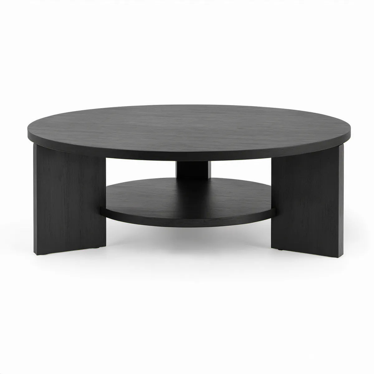 Runder Couchtisch mit Ablage, Ø 90 x H 40 cm, Eichenfurnier, Schwarz