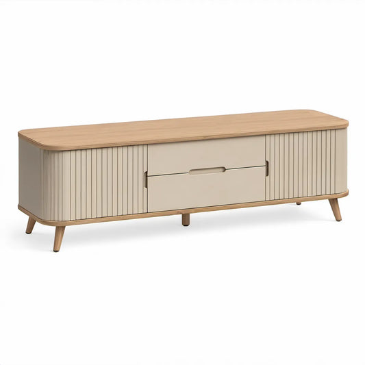 TV-Lowboard aus MDF und Gummibaumholz in Beige/Natur, 180 x 40 x 55 cm