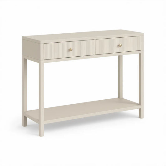 Konsolentisch mit 2 Schubladen und Ablage, 100 x 35 x 80 cm, Creme/Gold